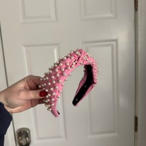 Lele Sadoughi Pink Headband with Pearl Embellishments